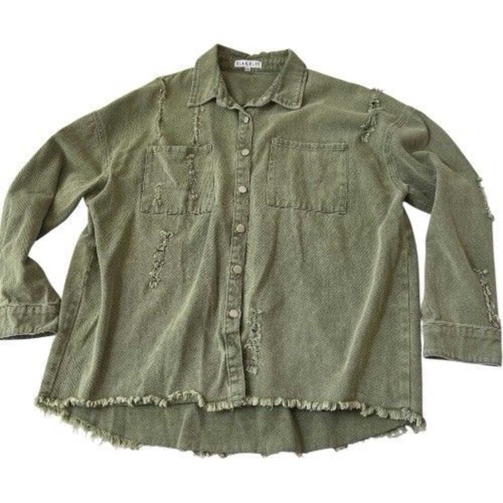 Blakeley Oversized Distressed Shacket Shirt jacket Olive Green L/XL